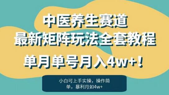 中医养生赛道矩阵玩法，单月单号月入4w+-无双副业