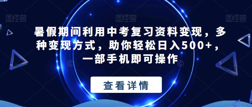暑假中考复习资料变现，轻松日入500+，手机操作-无双副业