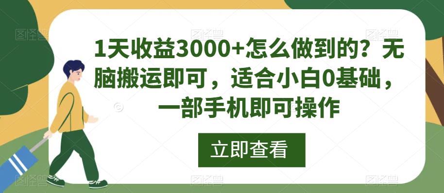 1天收益3000+的无脑搬运项目，适合小白0基础操作-无双副业