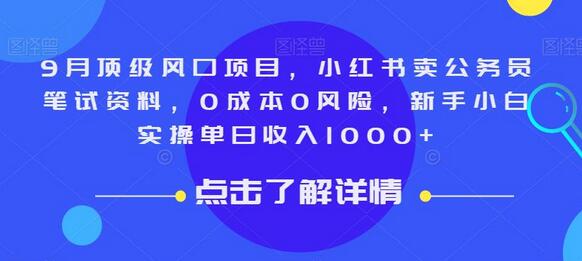 小红书卖公务员笔试资料，0成本0风险，新手小白日入1000+-无双副业