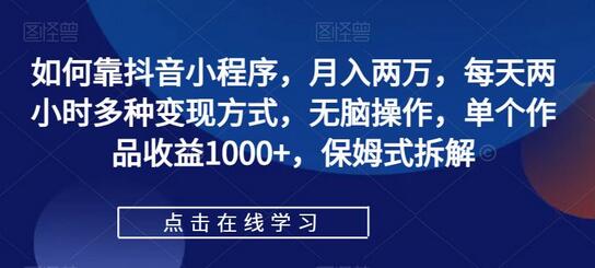 抖音小程序月入两万，多种变现方式无脑操作-无双副业