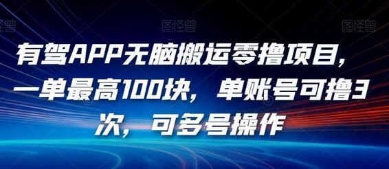 有驾APP零撸项目，单账号最高赚100元，多号操作更轻松-无双副业