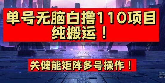 9月全网首发，单号直接白撸110元，多号操作无脑搬运-无双副业
