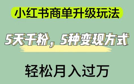 小红书商单升级玩法，5天千粉，5种变现渠道，轻松月入1万+-无双副业