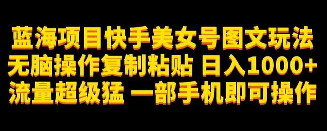 快手美女号图文玩法，无脑操作日入1000+，一部手机轻松搞定-无双副业