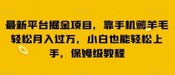 最新平台掘金项目，手机薅羊毛轻松月入过万，小白也能上手-无双副业