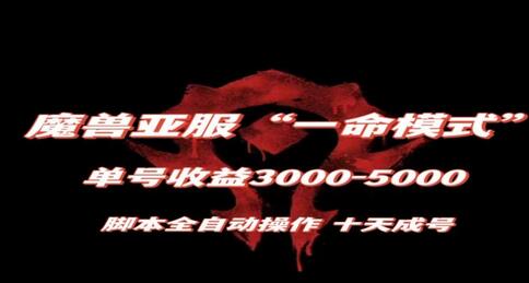 魔兽亚服一命模式：10天成号，单号收益3000-5000，全自动脚本操作-无双副业