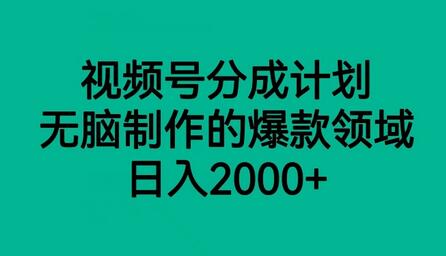 视频号分成计划：无脑制作爆款领域，日入2000+-无双副业