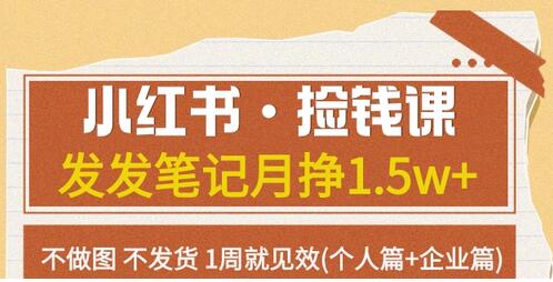 小红书捡钱课：发笔记月挣1.5w+，不做图不发货1周见效-无双副业