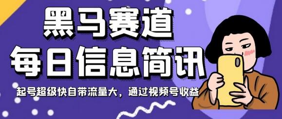 黑马赛道每日信息简讯，快速起号自带流量，视频号收益高-无双副业