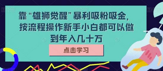 雄狮觉醒暴利吸粉吸金，新手小白年入几十万操作指南-无双副业