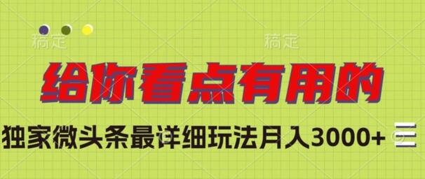 独家微头条详细玩法，轻松月入3000+-无双副业