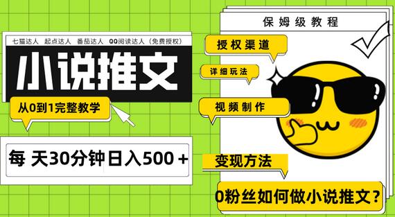 AI小说推文日入500+授权渠道 引流变现从0到1完整教学-无双副业