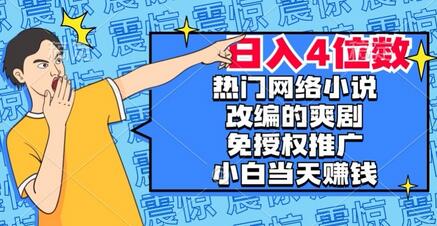 热门网络小说改编爽剧推广，新人当天赚钱日入4位数-无双副业