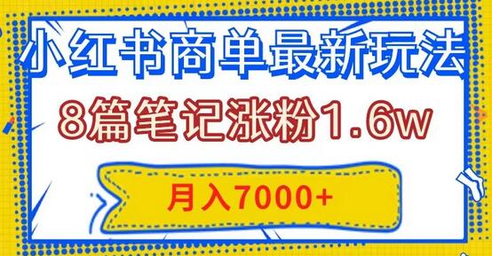 小红书商单玩法揭秘，8篇笔记涨粉1.6w，月入7000+-无双副业