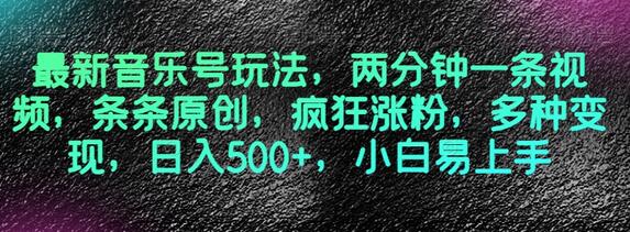 最新音乐号玩法：两分钟原创视频，快速涨粉变现，日入500+-无双副业