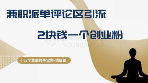 兼职派单评论区引流：2元创业粉的高效变现方法-无双副业