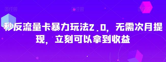 秒反流量卡2.0玩法，立即收益无需等待-无双副业