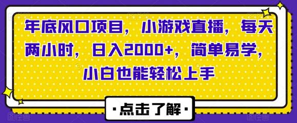 年底小游戏直播风口项目，日入2000+，小白轻松上手-无双副业