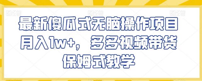 傻瓜式无脑操作项目月入1w+，多多视频带货教学-无双副业