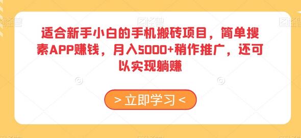 新手手机搬砖项目，简单搜索APP赚钱，月入5000+-无双副业