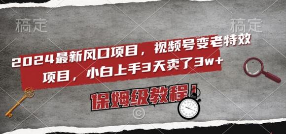 2024视频号变老特效项目，电脑小白3天赚3w+保姆教程-无双副业