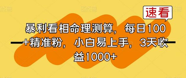 命理测算项目：每日引流100+精准粉，小白3天收益1000+-无双副业