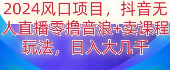 2024抖音无人主播撸音浪与卖课程玩法，日入大几千-无双副业