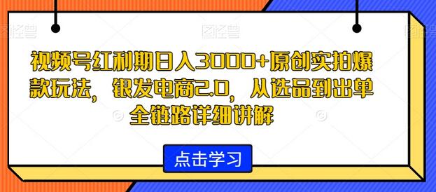 视频号红利期原创实拍爆款玩法，银发电商2.0全链路详解-无双副业