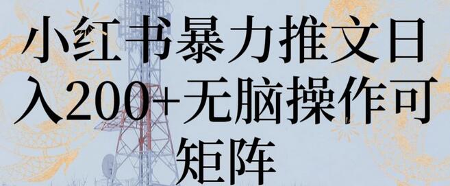 小红书暴力推文日入200+无脑操作可矩阵-无双副业