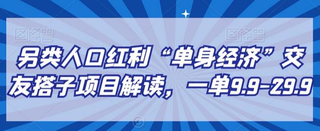 单身经济下的交友搭子项目解读，一单9.9-29.9-无双副业