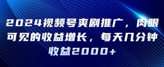 2024视频号爽剧推广，轻松实现收益增长，每天几分钟收益2000+-无双副业
