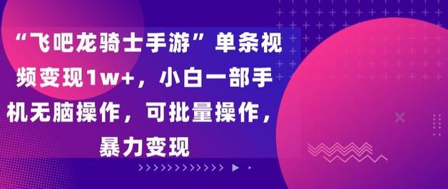 飞吧龙骑士手游单条视频变现1w+，小白手机操作可批量变现-无双副业