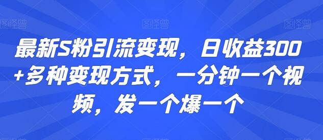 最新S粉引流变现技巧，日收益300+，一分钟视频轻松爆款-无双副业