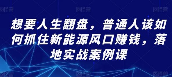 普通人如何抓住新能源风口赚钱的实战案例课-无双副业