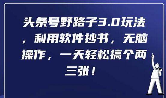 头条号野路子3.0玩法：利用软件抄书轻松赚钱-无双副业