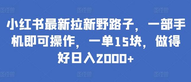 小红书拉新项目操作简单，一部手机日入2000+-无双副业