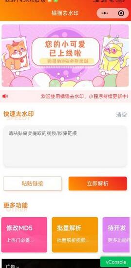 2023橘猫视频去水印微信小程序（带流量主），只需要五分钟即可拥有自己的小程序【源码+教程】