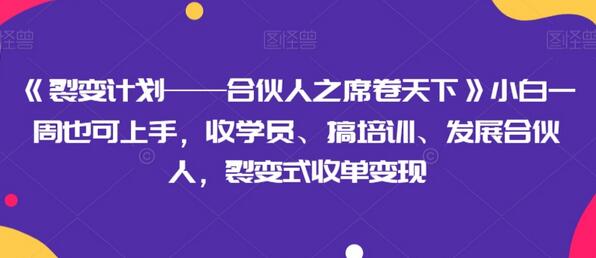 裂变计划——合伙人之席卷天下，小白一周上手变现-无双副业