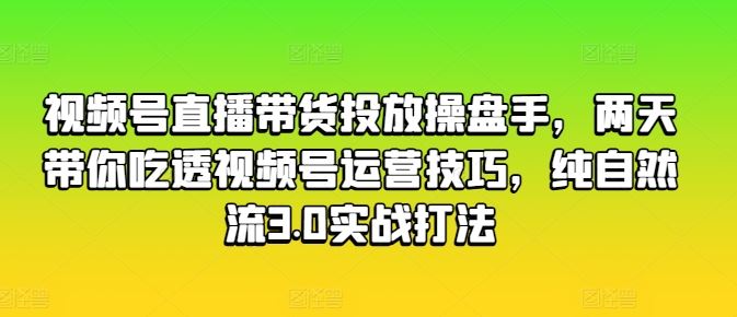 视频号直播带货投放操盘手，两天掌握运营技巧与自然流实战-无双副业