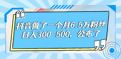 抖音一个月6.5万粉丝，日入300-500，实操全过程详解-无双副业