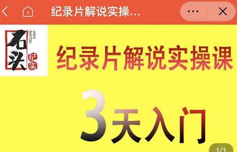 石头纪实纪录片解说实操课，3天快速掌握视频制作技巧-无双副业