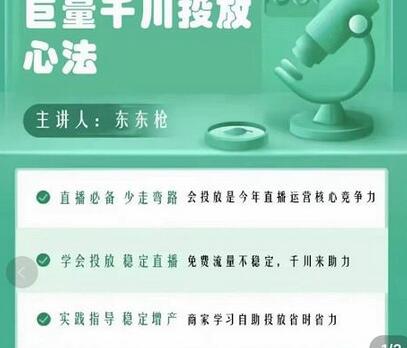 东仔千川优化师实操课，掌握投放技巧，稳定直播与增产-无双副业