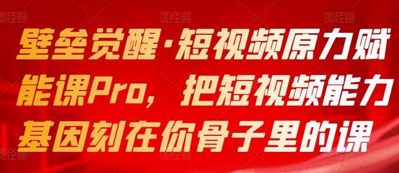 短视频原力赋能课Pro，打造市场稀缺人才-无双副业