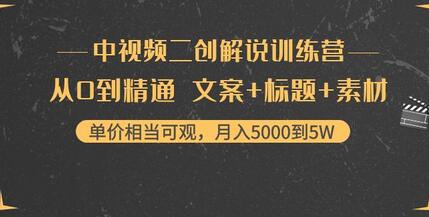 中视频二创解说训练营：从0到精通文案与素材，月入5000至5W-无双副业