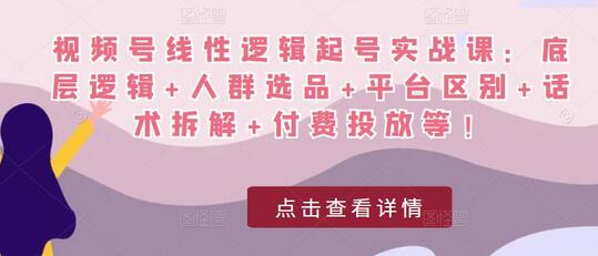 视频号起号实战课：底层逻辑、选品、平台区别与投放策略-无双副业