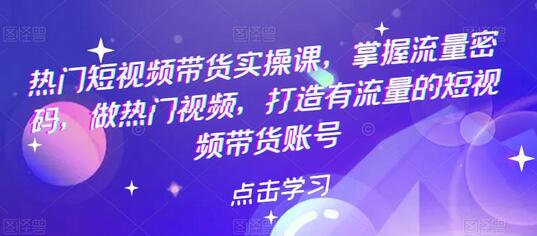 热门短视频带货实操课：掌握流量密码，打造爆款短视频账号-无双副业