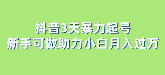 抖音新手3天快速起号教程，助力月入过万-无双副业