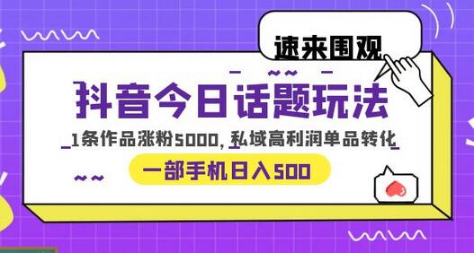 抖音话题玩法：1条作品涨粉5000，私域高利润单品转化-无双副业