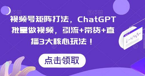 视频号矩阵打法与ChatGPT批量视频制作，引流带货直播核心技巧-无双副业